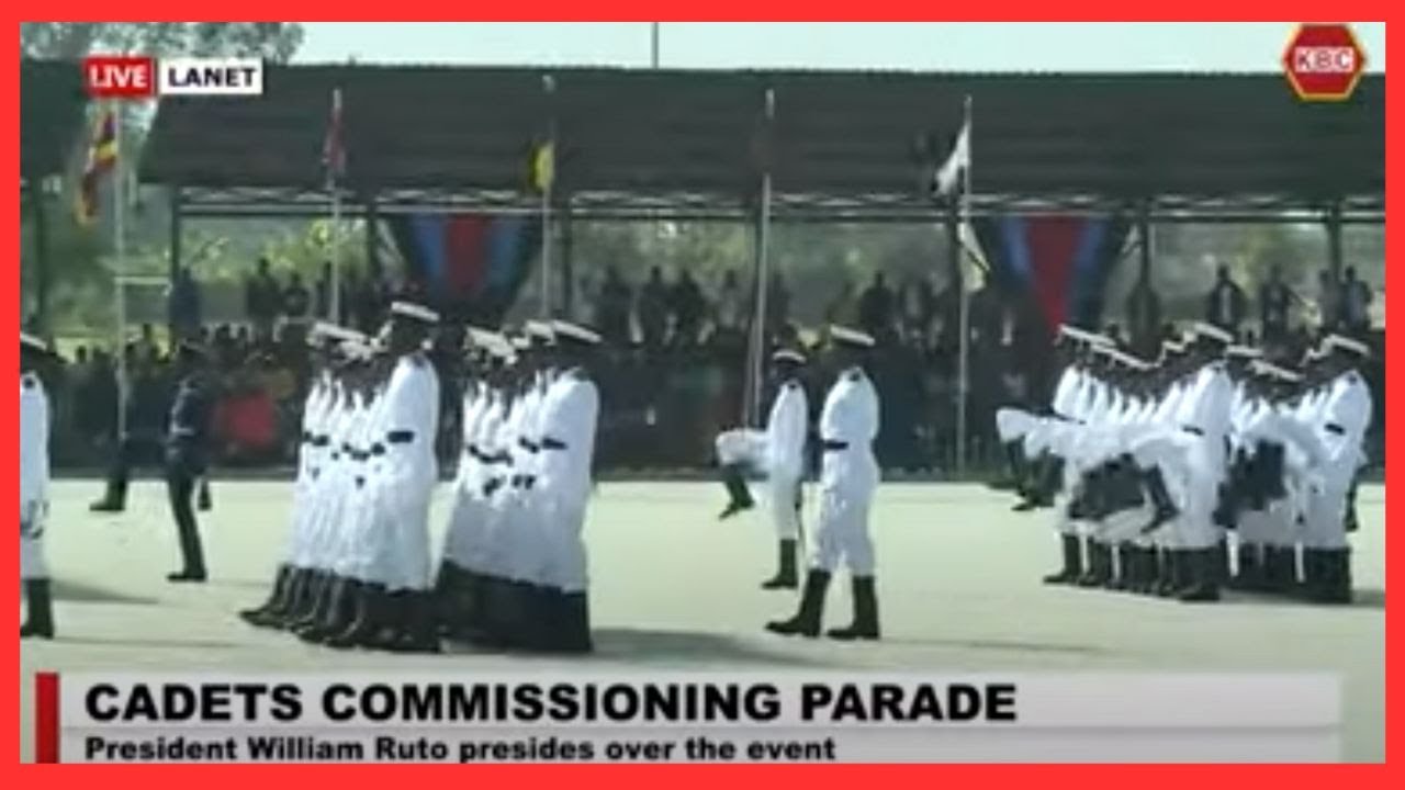 Cadets passing-out parade match past the President's dais in a slow match