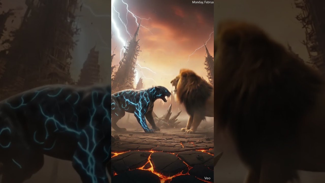 jacquar vs lion/fight/Cinematic/action/film/ai/vfx/3D/effects/shorts/
