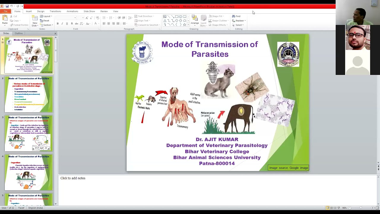 Mode of Transmission of Parasites by Dr. Ajit Kumar, Dept. of Parasitology, BVC, Patna