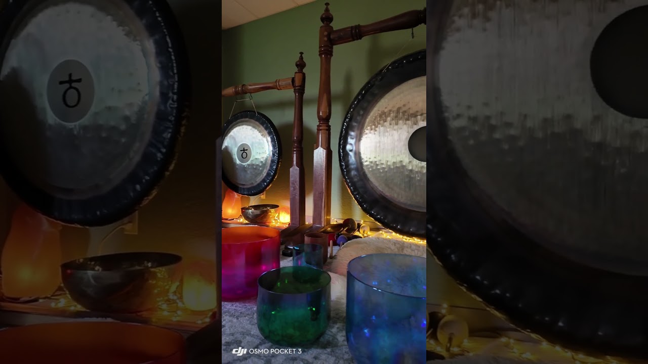 Playing with a G Major triad crystal singing bowl set. Private session Sound Healing in Sedona, AZ