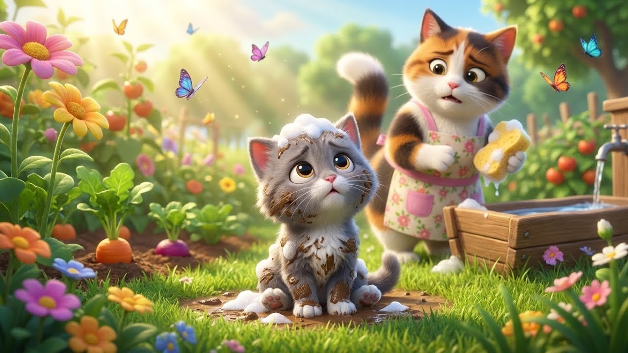 Taking Care of Tiny Kittens: The Muddy Puddle Accident! 🛁 Cute Cat Animation 3D