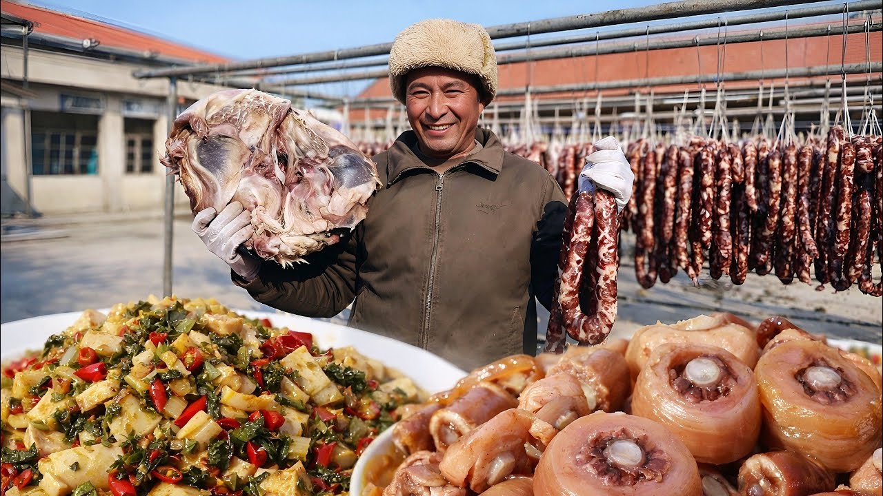 Authentic Rural Life Food | Traditional Cured Pig Head & Pickled Cabbage Feast
