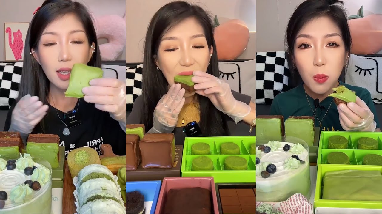 ASMR MUKBANG - MUKBANG SOUND - BIG MATCHA DESSERT FEAST NO TALKING