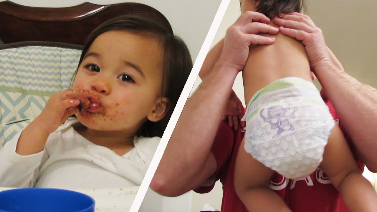Messy Mealtime And Big Surprise in Baby's Diaper