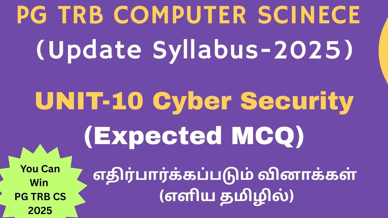 PG TRB 2025 – Computer Science– Unit 10: Cyber Security- Part 1- Important Topics and Expected MCQ