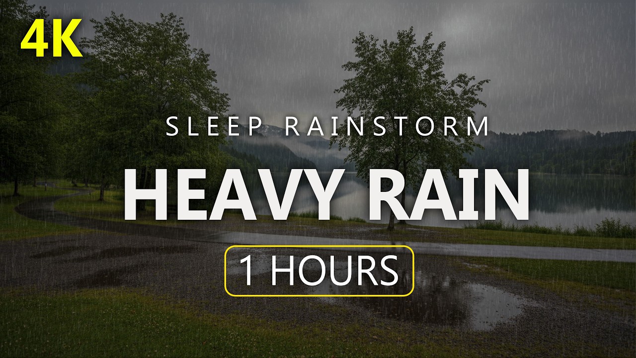 Heavy Rain by the Lake Park for a Good Night's Sleep | Deep Sleep and Relaxation