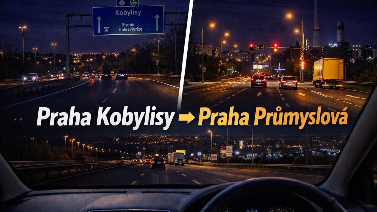 🚗 Praha Kobylisy → Praha Průmyslová | Noční jízda autem | 4K | Bez komentáře