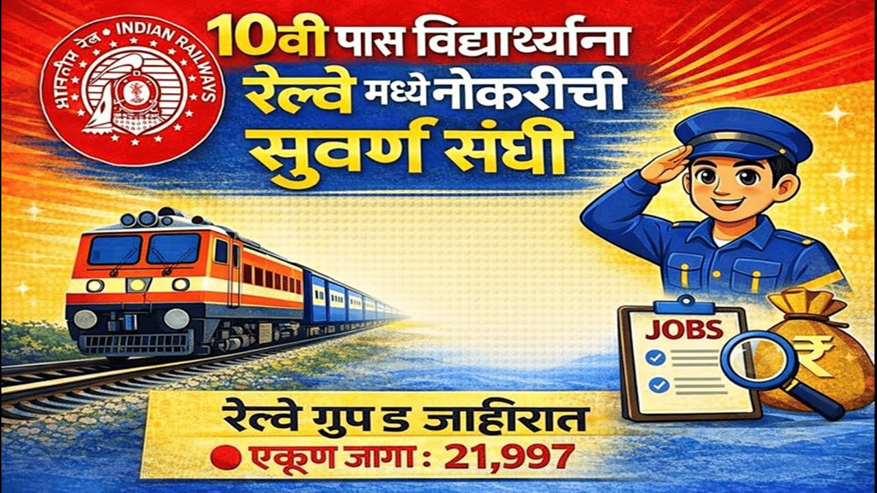 RAILWAY GROUP D जाहिरात || 10 वी पास विद्यार्थ्यासाठी रेल्वे मध्ये सरकारी नौकरीची सुवर्ण संधी