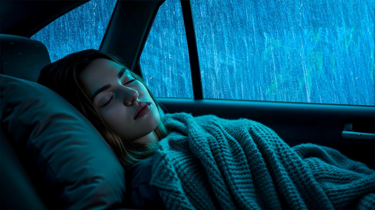 Overcome Stress to Sleeping with Heavy Rain & Thunder Growls on Camping Car in Storm at Night | ASMR