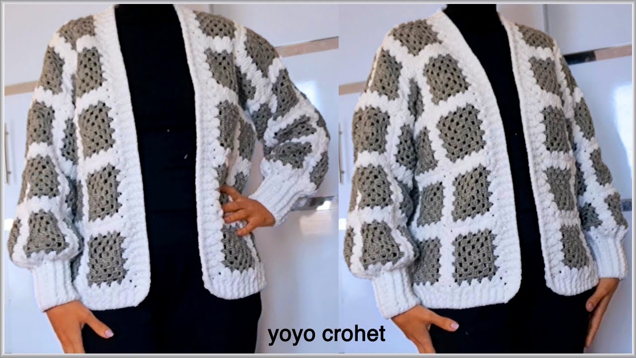 ليس مجرد جاكيت كروشية مربعات !!! ولكنة تحفة فنية / سهل للمبتدئين -Crochet jacket with granny squares