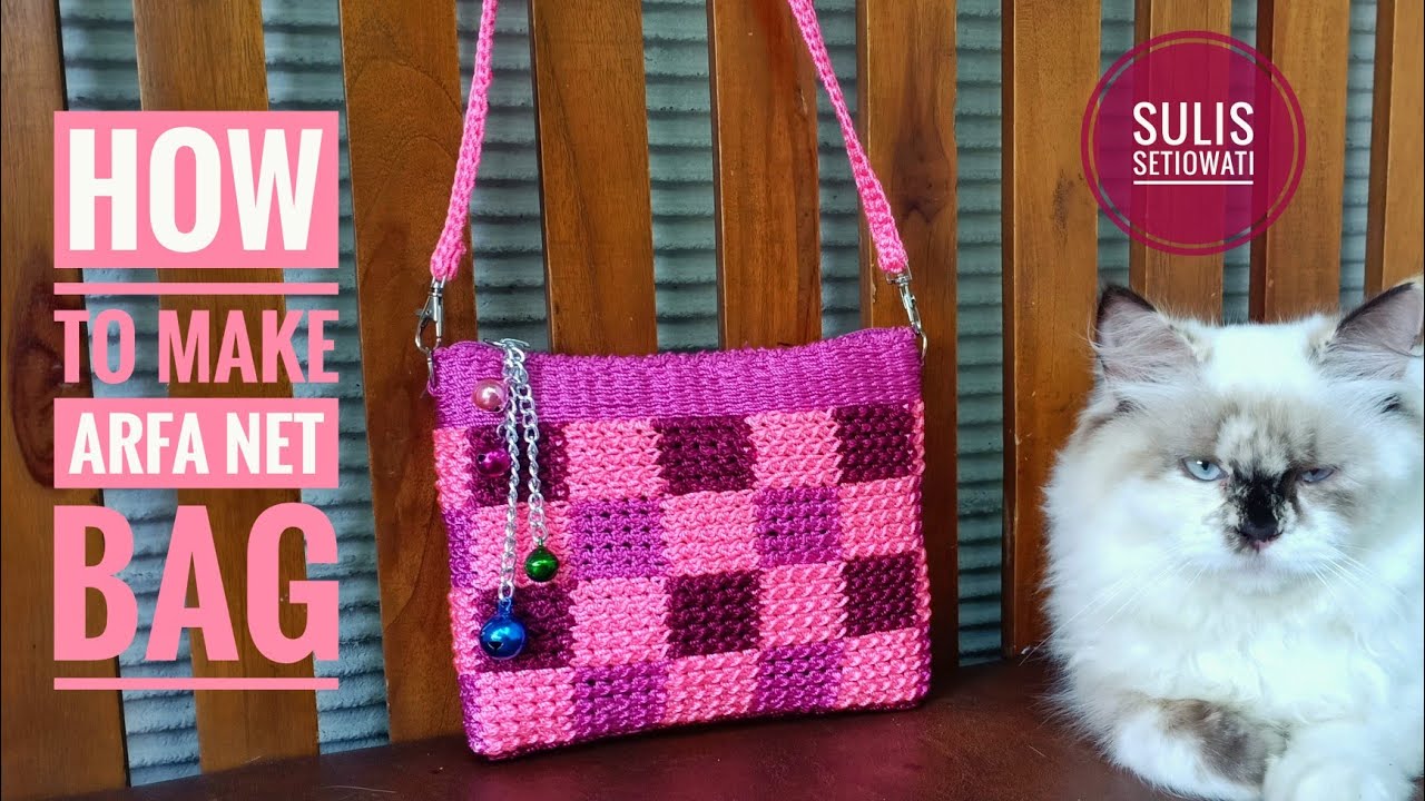 Crochet || Arfa Net Bag || Tutorial Tas Rajut Jaring || Tapestry || subtitle available