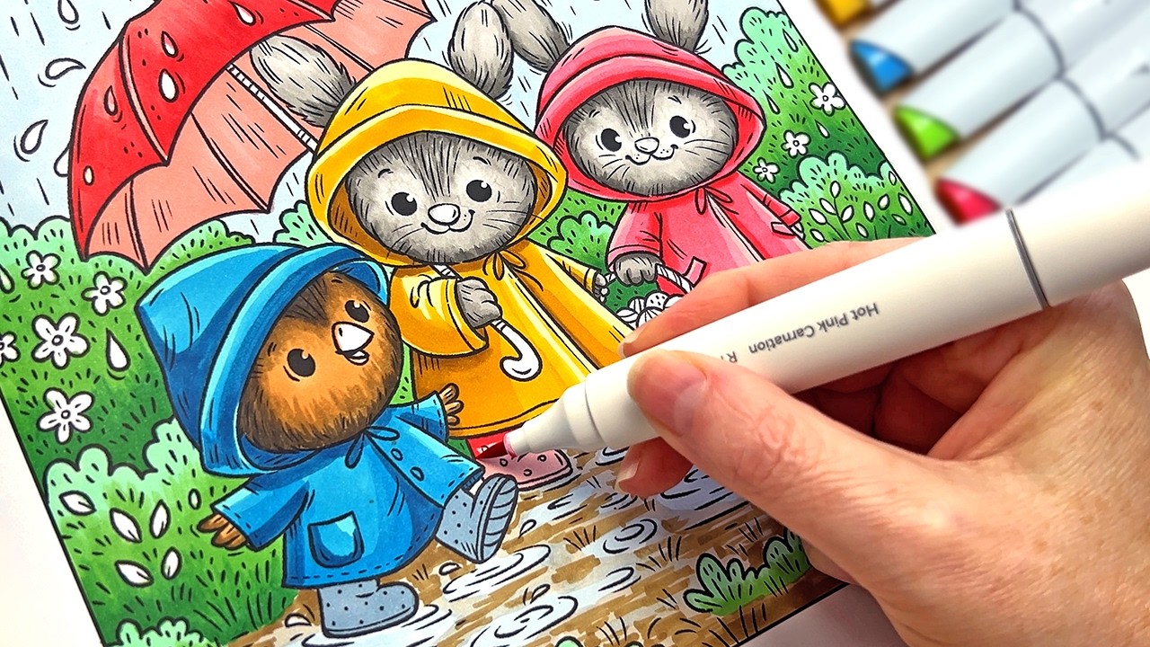 Coloring a Beautiful Spring Page 🌼 | So Cute! Ohuhu Haala Alcohol Markers
