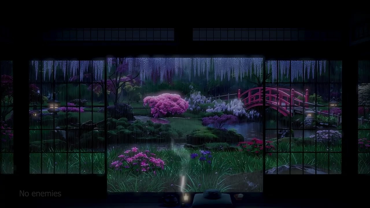 Relaxing Rain Sounds at Night | Japanese Garden Ambience | No Music