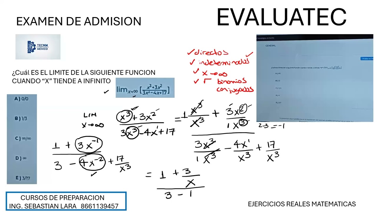 EXAMEN PASADO REAL EVALUATEC, MATEMATICAS, EXPLICACION DE EJERCICIOS