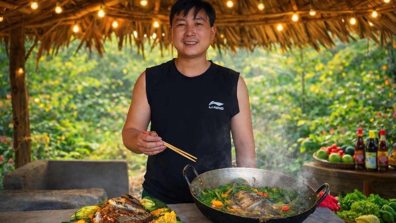 Young CEO Leaves City for Forest: Building a kitchen, catching fish in the stream, and cooking