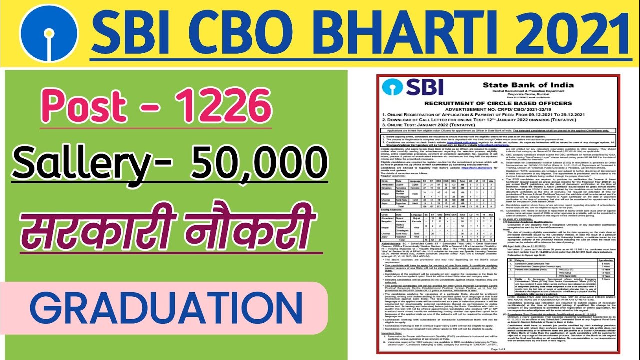 SBI CBO Recruitment 2021 | Sbi cbo notification 2021 | Sbi Vacancy 2021 | Tilok Study Center