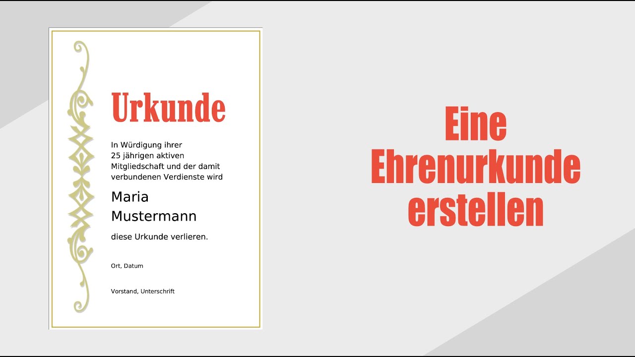 Urkunden, Ehrenurkunden online erstellen.