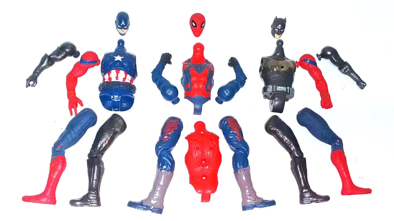AVENGERS TOYS ACTION FIGURES, Captain america vs Red-spiderman vs Bat-man 