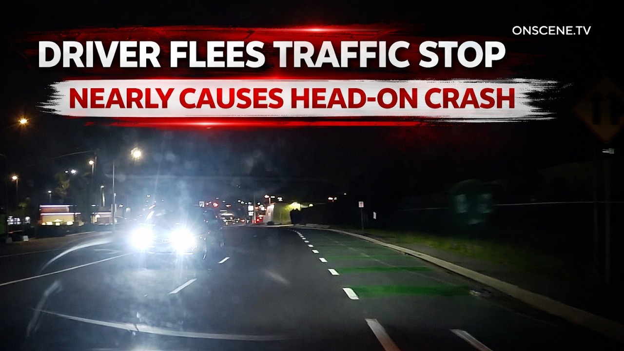 Driver Flees Traffic Stop, Nearly Causes Head-On Crash *On Camera*