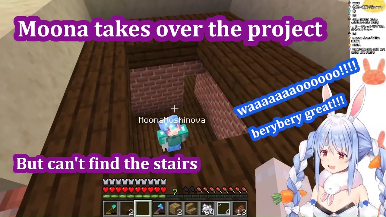 Pekora and Moona build a new house PART 2【Hololive/Eng Sub】【Minecraft】
