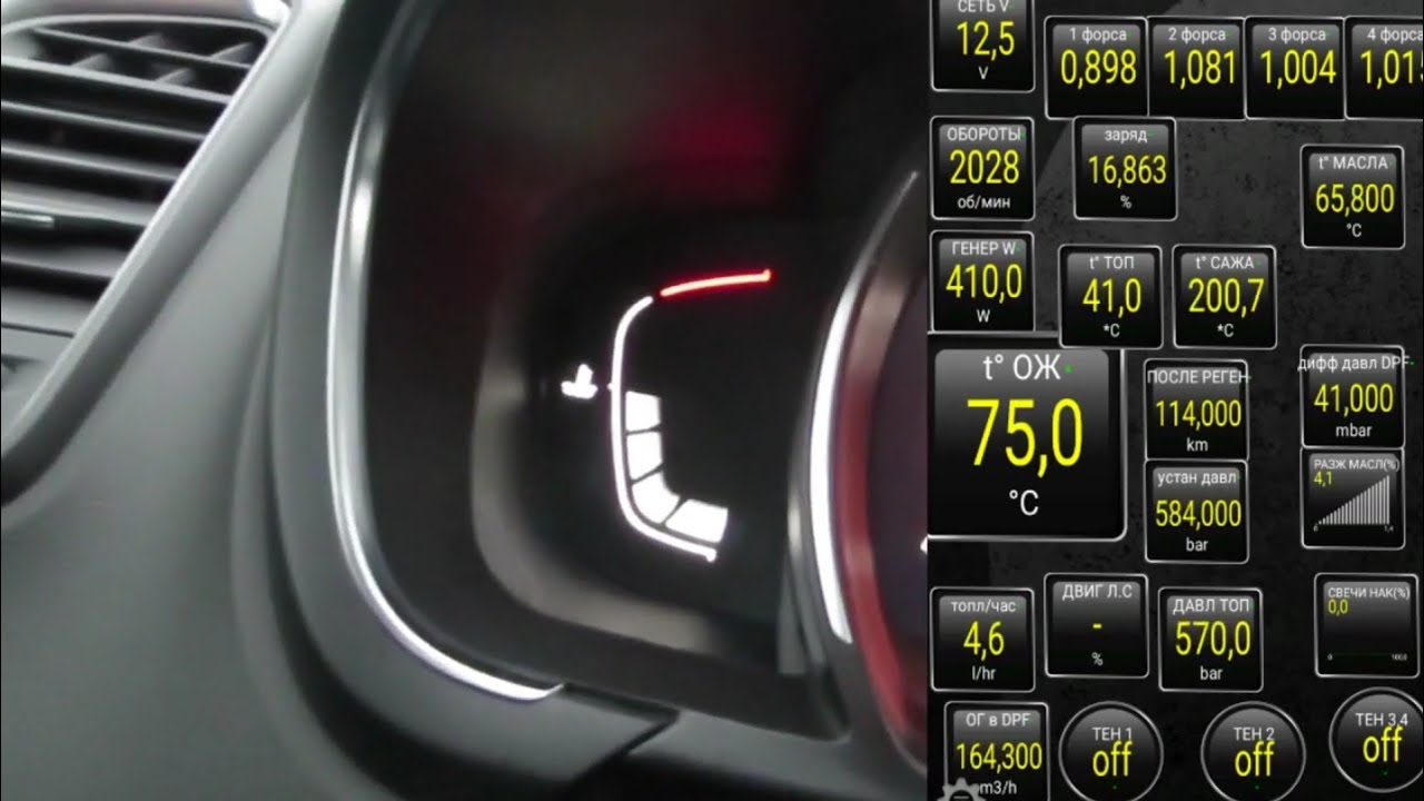 Показания температуры ОЖ на приборке и по Torque Pro 1.5 dCi Renault Scenic IV и Эспас 5, Каджар.