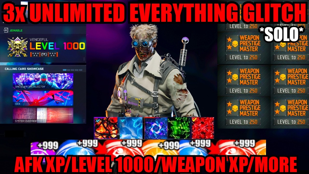 *NEW* SOLO 3x UNLIMITED EVERYTHING GLITCH! AFK XP/LEVEL 1000/CAMOS! BO7 GLITCHES! BO7 ZOMBIES GLITCH