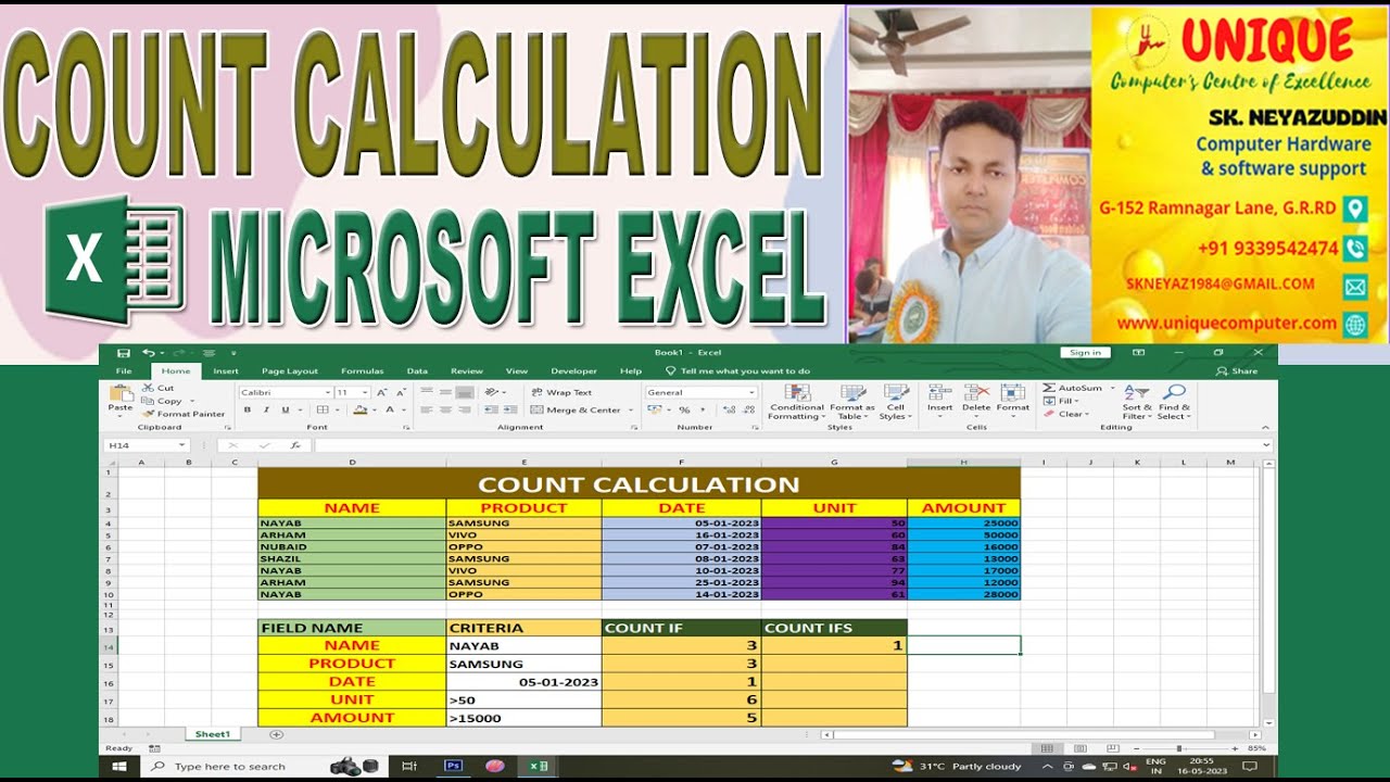 COUNT CALCULATION IN MICROSOFT EXCEL  #microsoftexcel