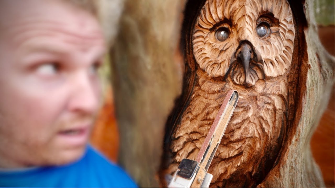 AMAZING How to Chainsaw Carve 22min 350$ OWL in BEACHWOOD - EVERY CUT_
