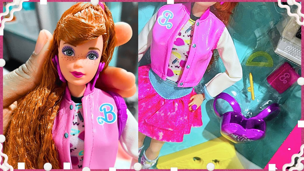 Unboxing e review: Boneca Barbie rewind 80's colegial - Ruiva red fashionista schooling around Midge