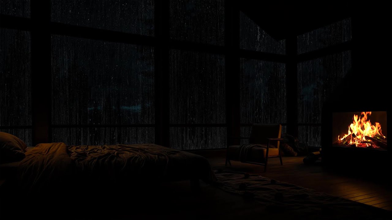 SLEEP INSTANTLY😴No Ads🔥 Heavy Rain and Cozy Fireplace Ambience for Deep Focus & Calm Sleep