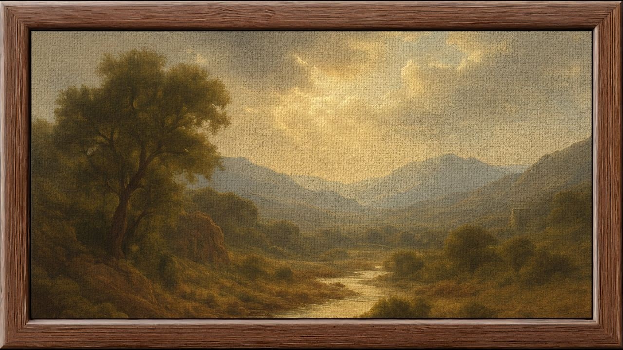 Golden Mountain Valley Landscape | Classic Nature Art for Samsung Frame TV | Illusion Fine Art
