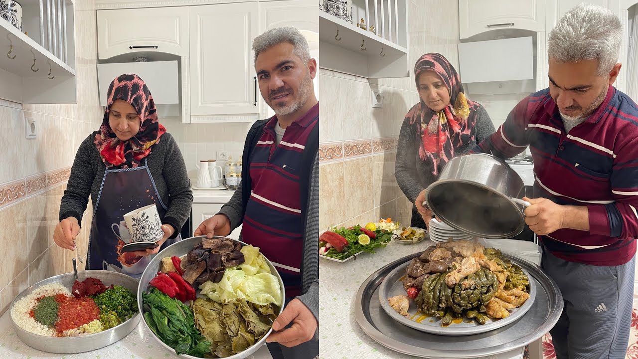 Köyde Sobamızın Üstünde Lahana Sarması Bagetli Karışık Dolma Çeşitleri~Yok Böyle Lezzet Nefis