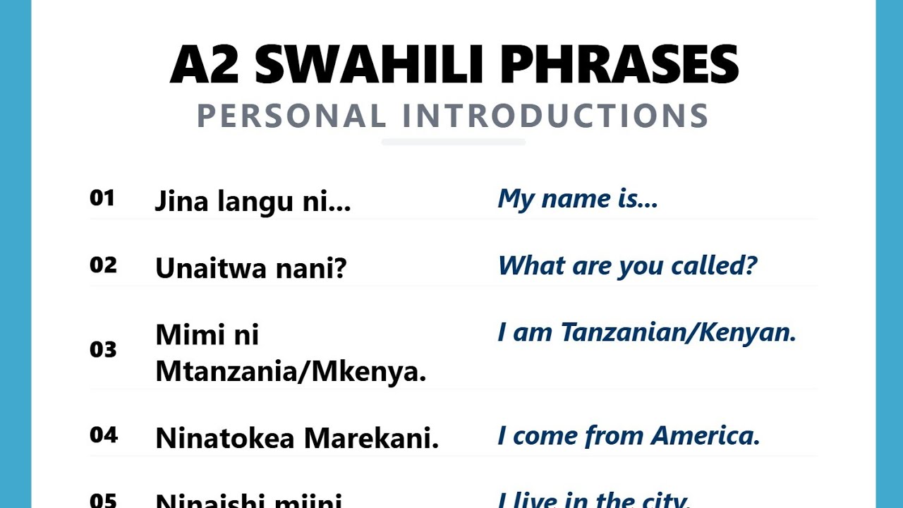 Swahili daily phrases: Personal Introductions