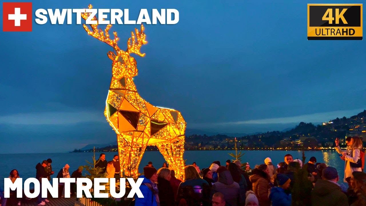 4K Christmas Market in Montreux Switzerland | Christmas in Switzerland