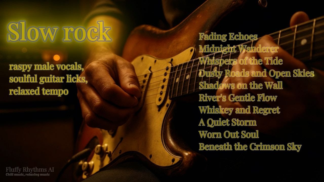 slow rock, raspy male vocals, soulful guitar licks, relaxed tempo : Fluffy Rhythms AI