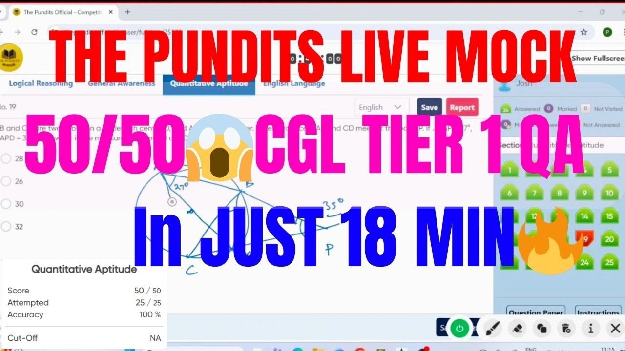 50/50 in 18 Min 🤯 | CGL Tier 1 Quant Mastery | The Pundits live mock | CGL | CHSL | AptiMaths