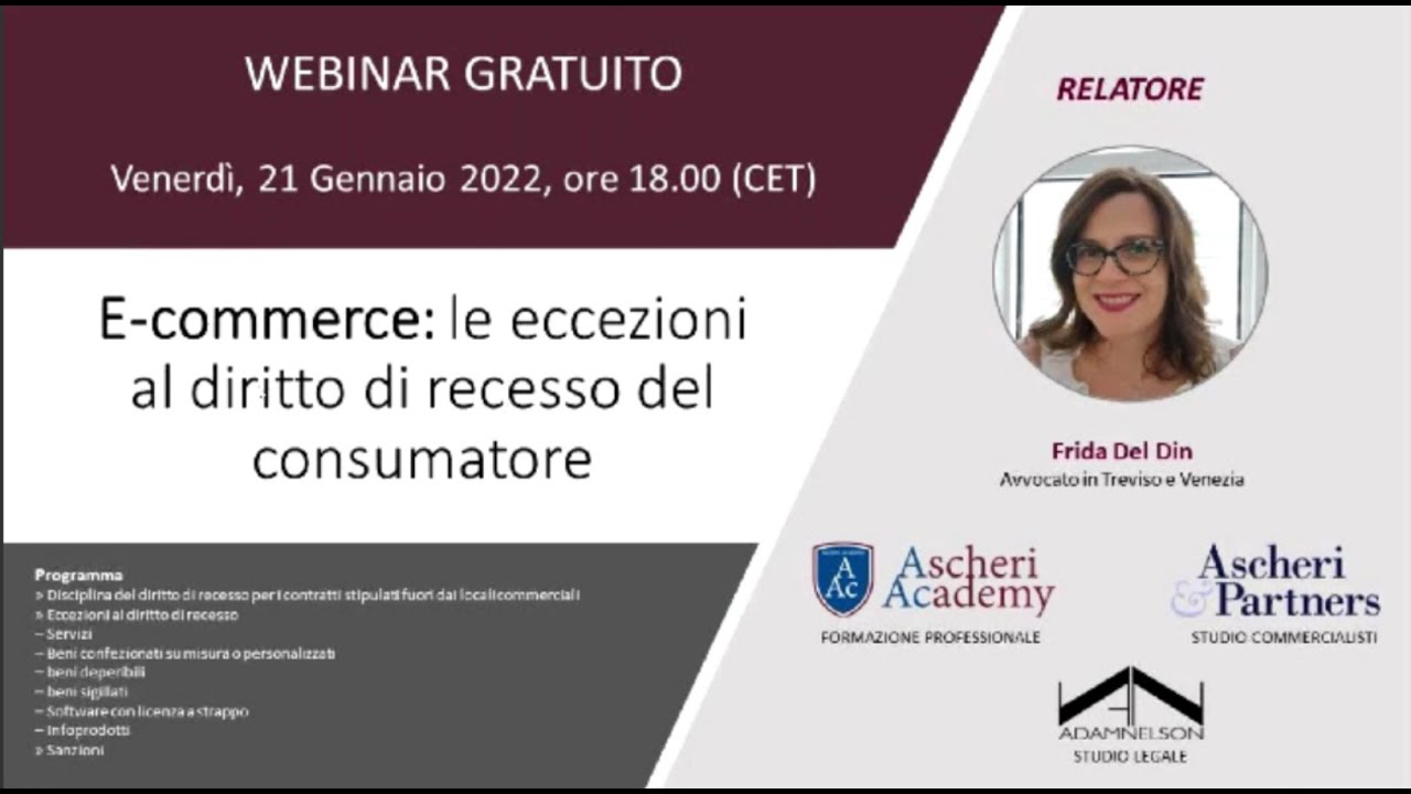Webinar: E-Commerce - Le Eccezioni al Diritto di Recesso del Consumatore