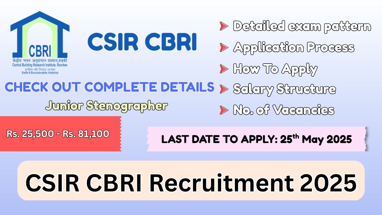 CSIR CBRI Junior Stenographer Recruitment 2025