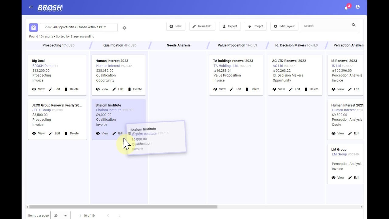 BROSH CRM -  Smart kanbans, Calendars, marketing automation and more