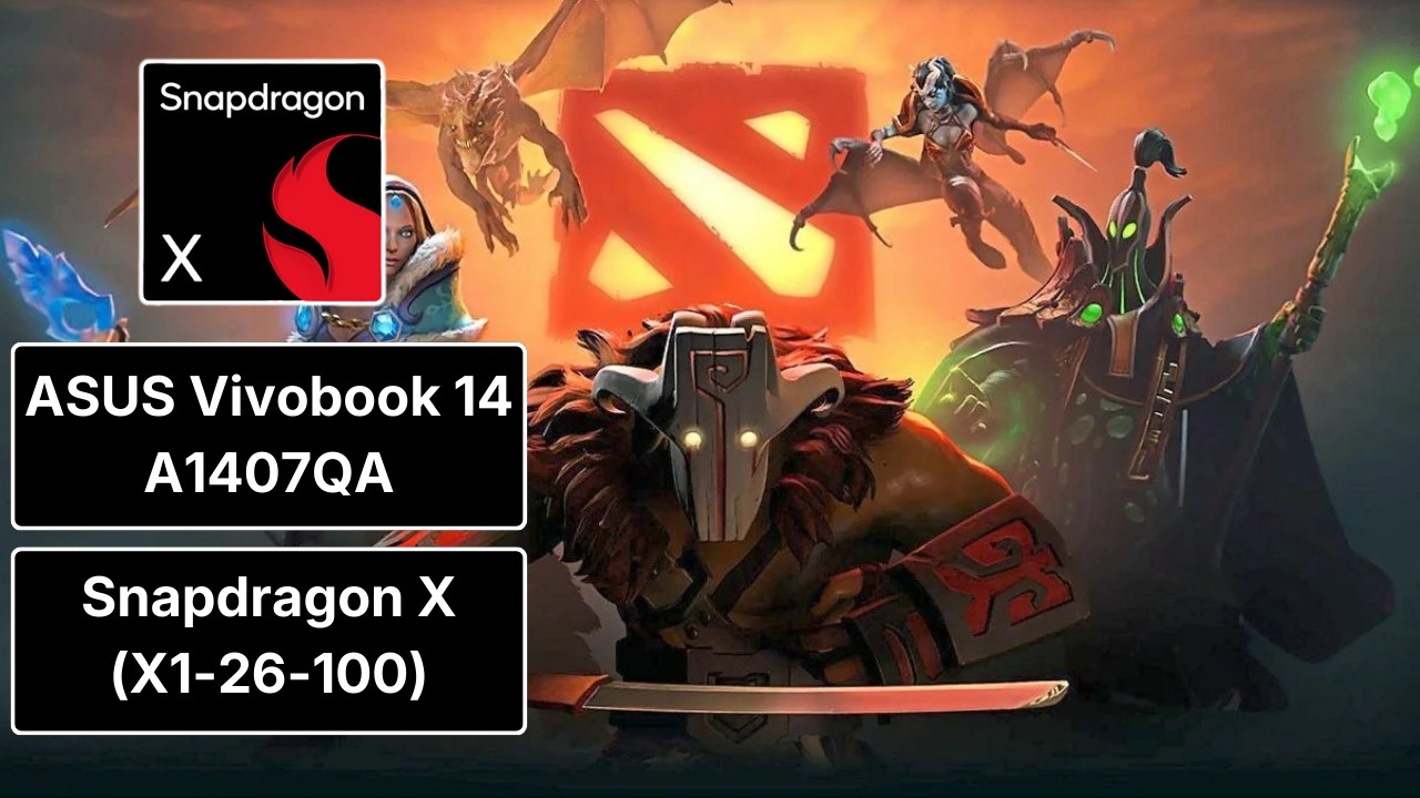 Тест игры Dota 2 на ASUS Vivobook 14 A1407QA - Snapdragon X (X1-26-100).