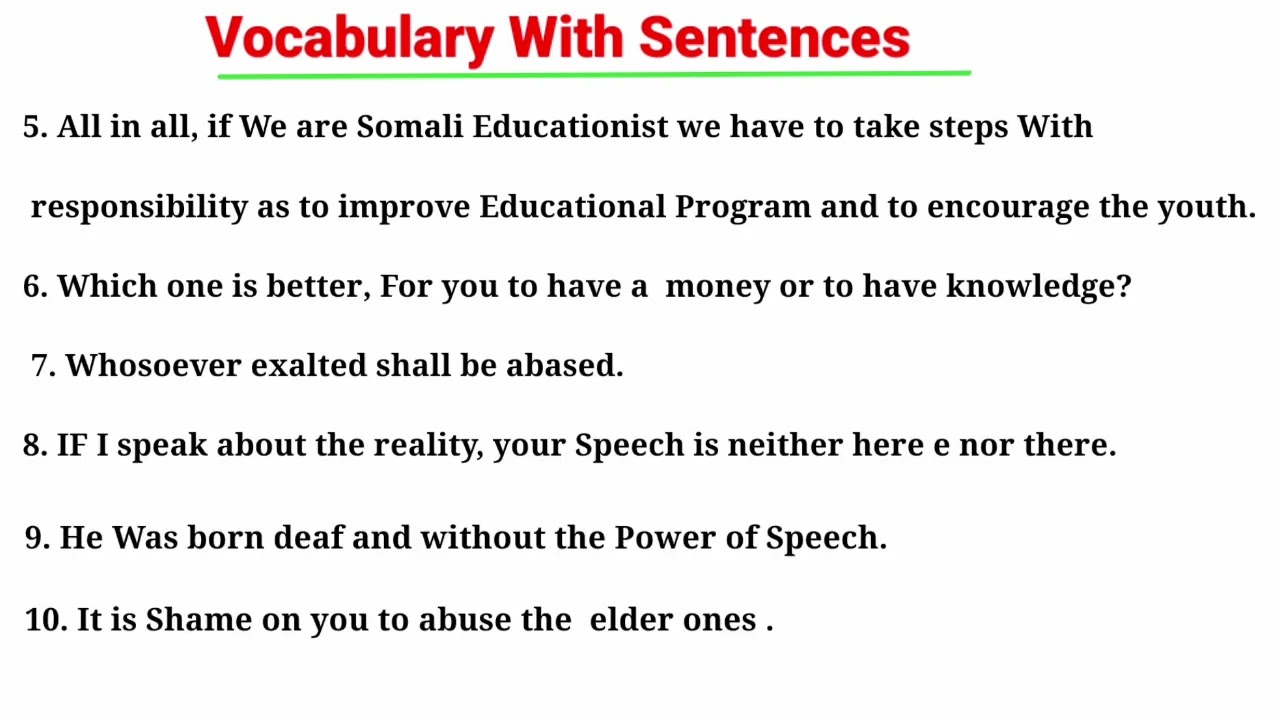 KU BARRO LUUQADA INGIRIISKA AF SOMALI| VOCABULARY WITH SENTENCES.