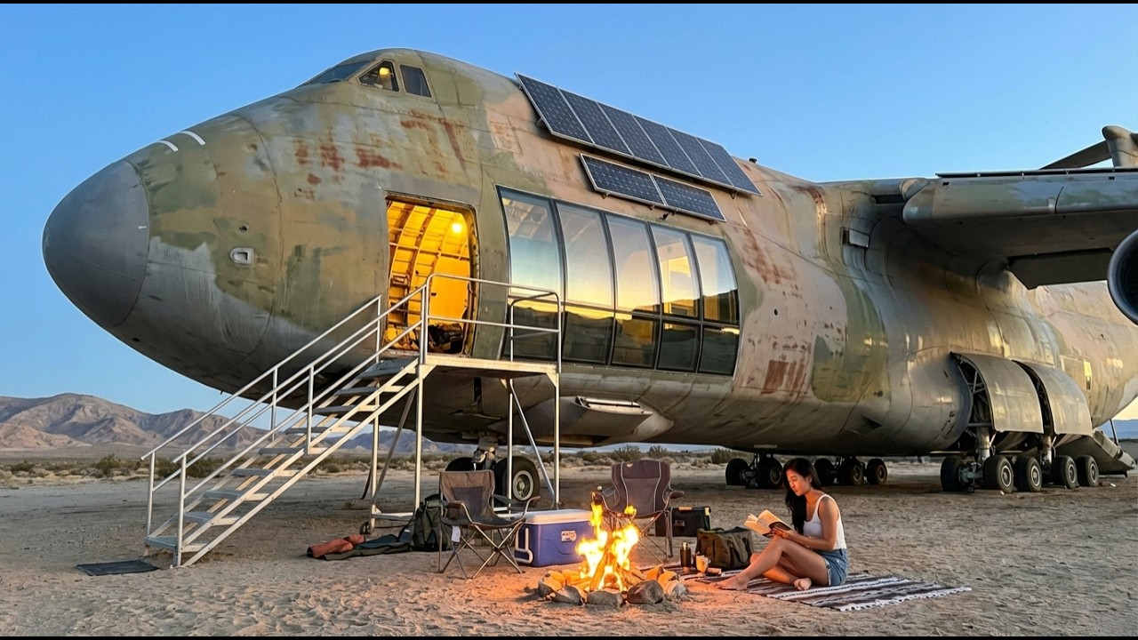 Building a Dream House Inside an Abandoned Lockheed C 5 Galaxy Aircraft in the Mojave Desert ASMR