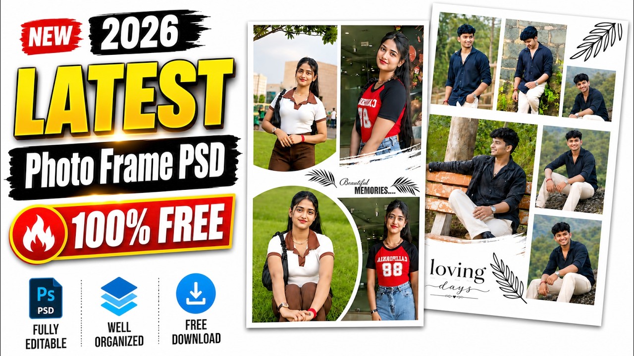 Collage Photo Frame PSD 2026 | 100% FREE Download | Fully Editable Photoshop PSD
