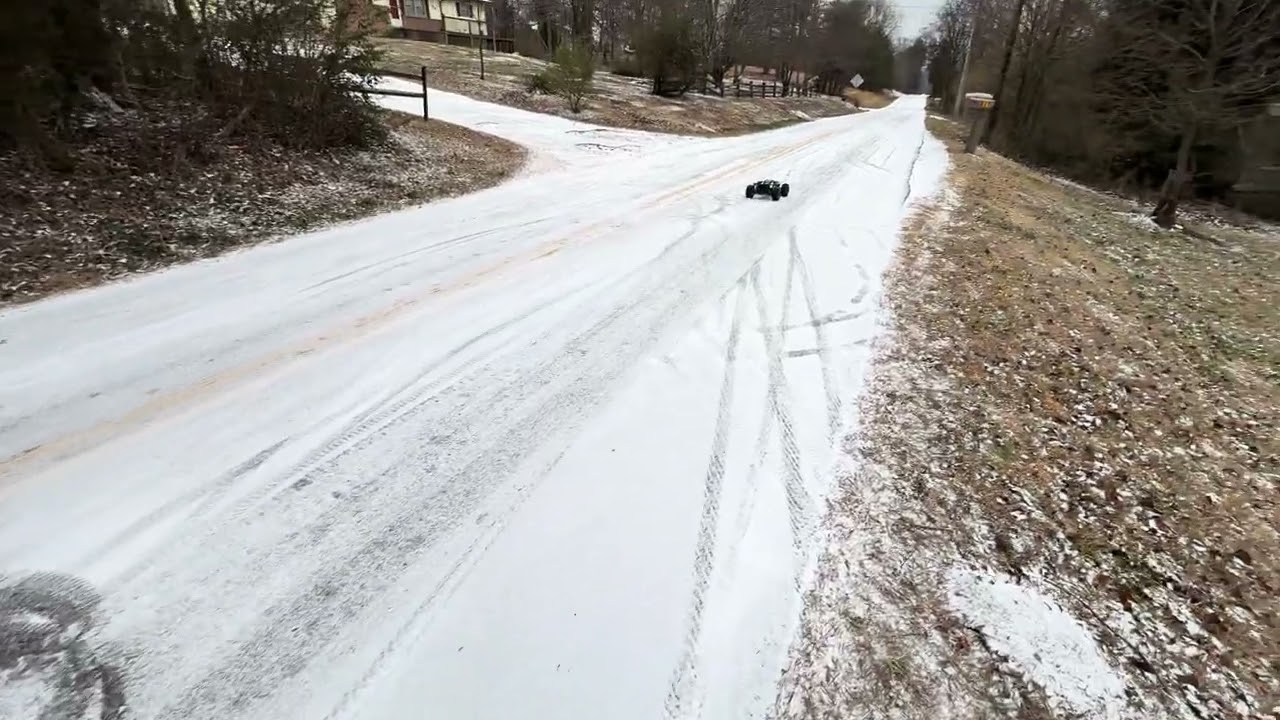 Taking the sledge out on the icy roads 