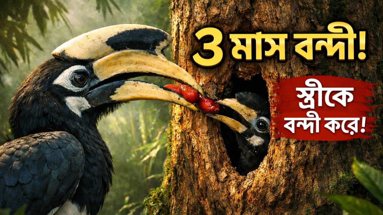 স্ত্রী পাখির বন্দী জীবন Oriental Pied Hornbill রহস্য!
