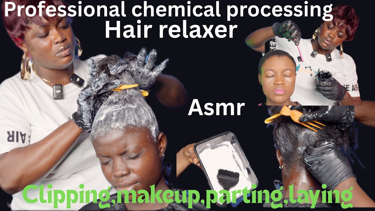 ASMR ✨professional hair relaxer application, Make up, clipping,parting, edge laying for good sleep