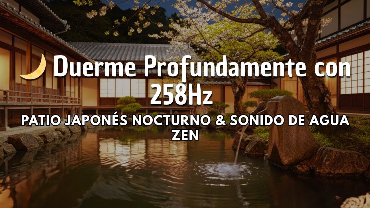 🌙 Duerme Profundamente con 258Hz | Patio Japonés Nocturno & Sonido de Agua Zen | Sin Interrupciones
