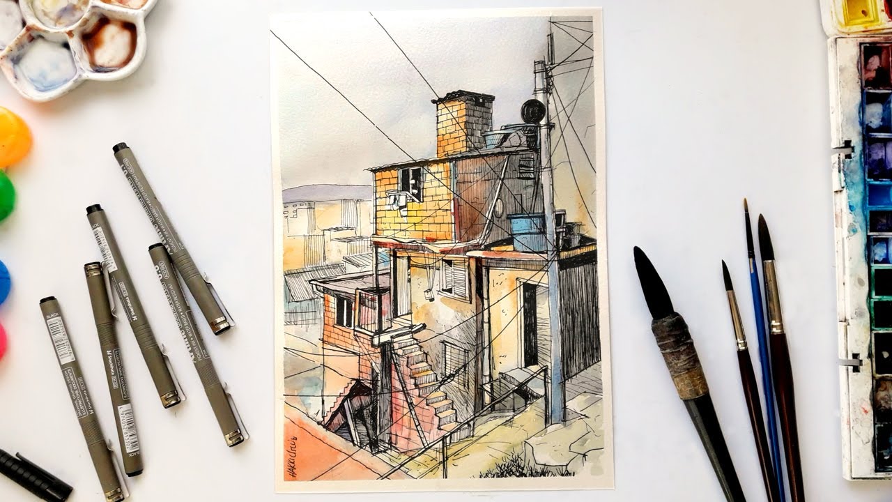 Suluboya ve Çizim Kalemiyle İllüstrasyon | Watercolor and Ink Pen Sketch