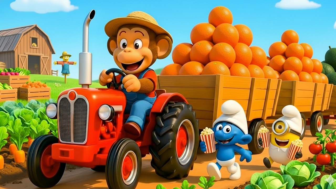 KiKi the Monkey Farmer Harvests Fresh Oranges on the Farm | Funny Monkey Kids Farm Life 🍊🐒🚜