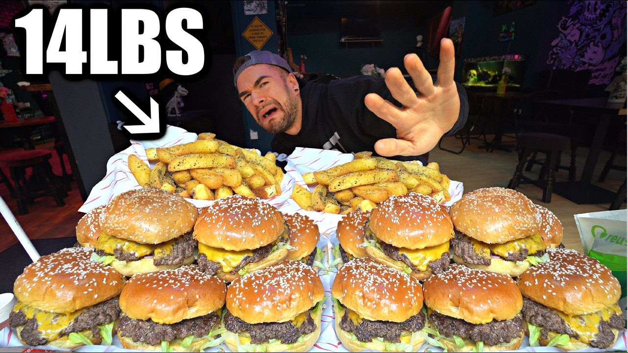 The UNBEATABLE 16 BURGERS & 5LB FRIES BURGER CHALLENGE | Joel Hansen Raw